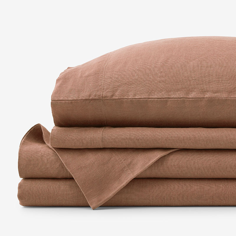 Premium Breathable Washed Linen Solid Bed Sheet Set - Light Clay, Queen | The Company Store