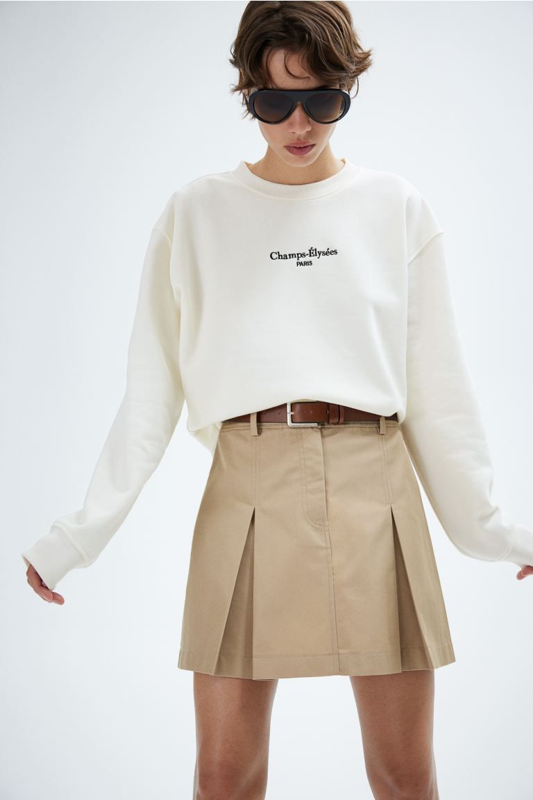 Crew-neck Sweatshirt - Crew-neck - Long sleeve - Cream/Champs-Élysées - Ladies | H&M US | H&M (US + CA)