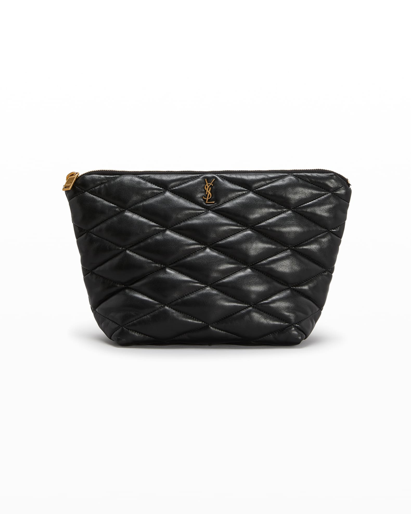 Saint Laurent Sade YSL Quilted Lambskin Pouch Clutch Bag | Neiman Marcus