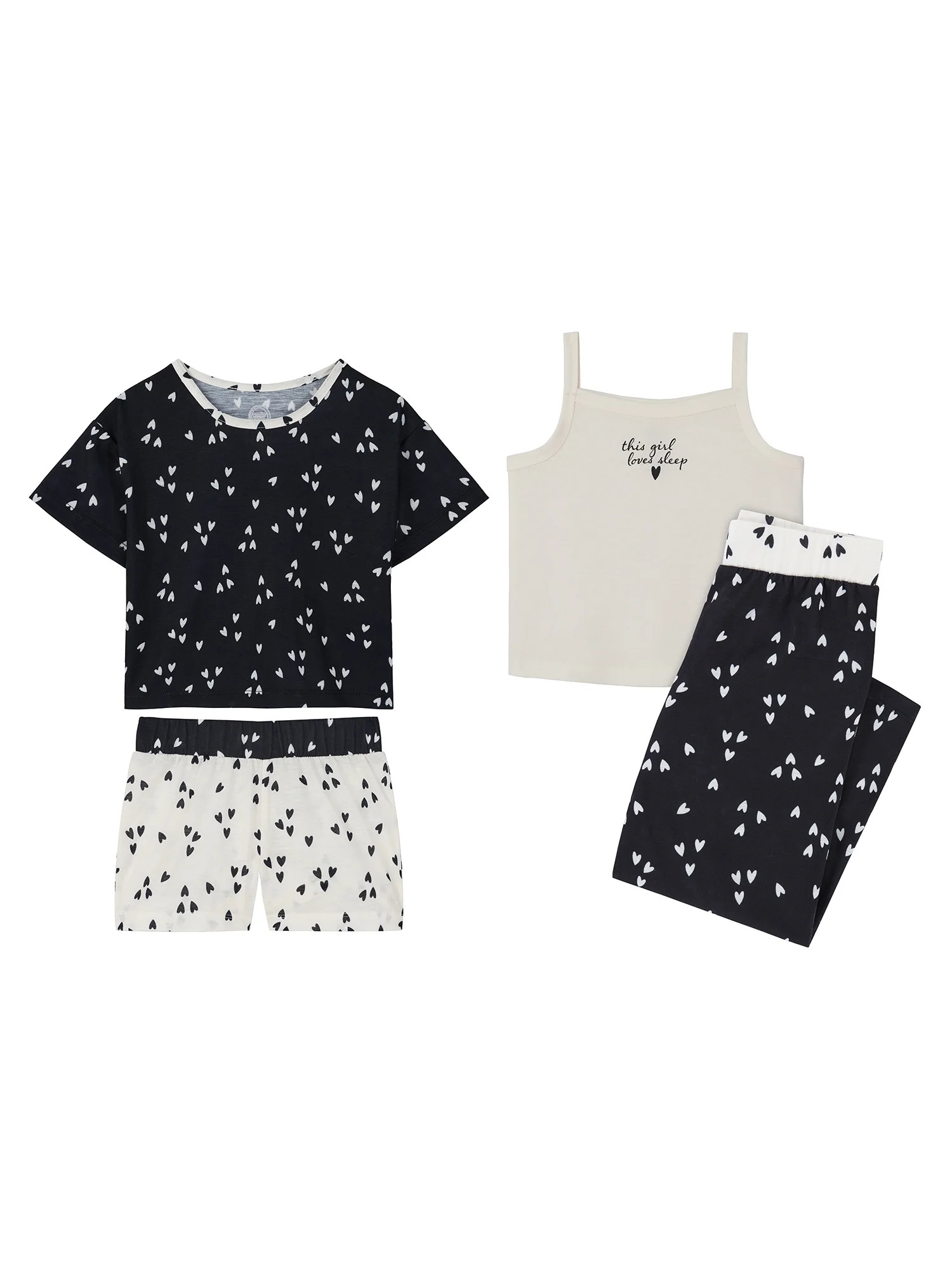 Wonder Nation Girls Tank, Short Sleeve Top, Sleep Shorts and Sleep Pant Pajama Set, 4-Piece, Size... | Walmart (US)