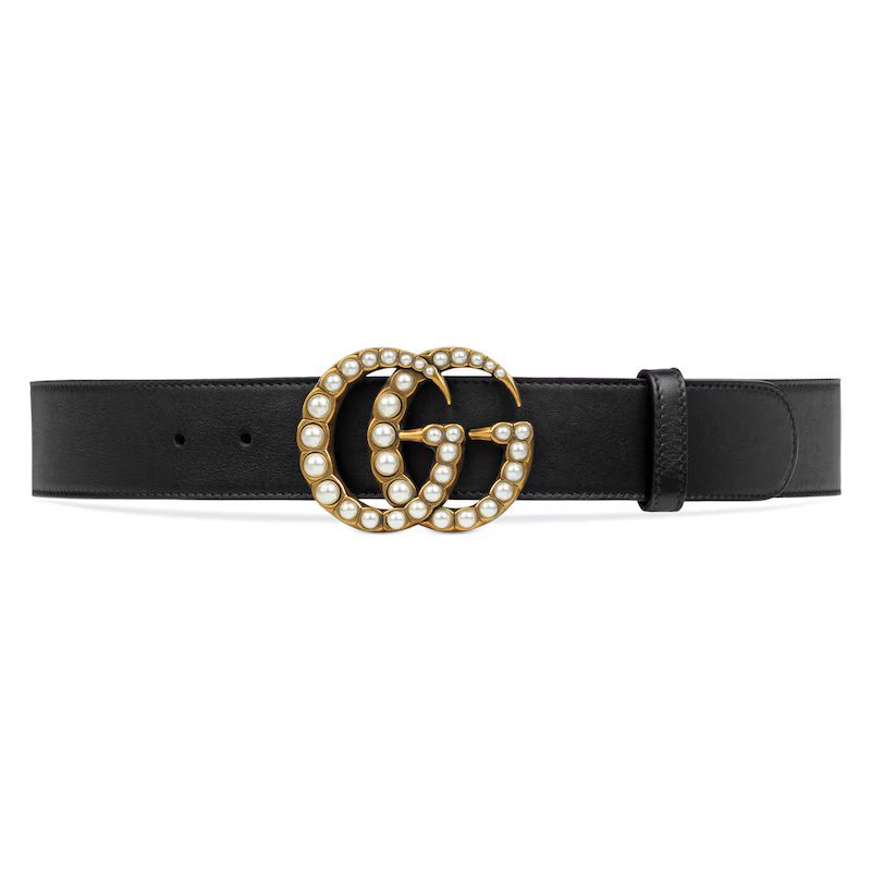 Leather belt with pearl Double G | Gucci (US)