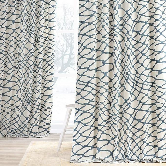 HPD Half Price Drapes PRTW-D50C-84 Printed Cotton Twill Curtain (1 Panel), 50 X 84, Ellis Blue | Amazon (US)