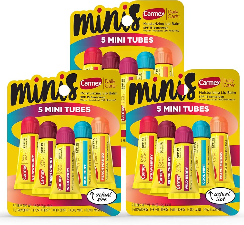 Carmex Daily Care Minis Moisturizing Lip Balm Tubes, SPF 15, Multi-Flavor Lip Balm Pack, 15 Count... | Amazon (US)