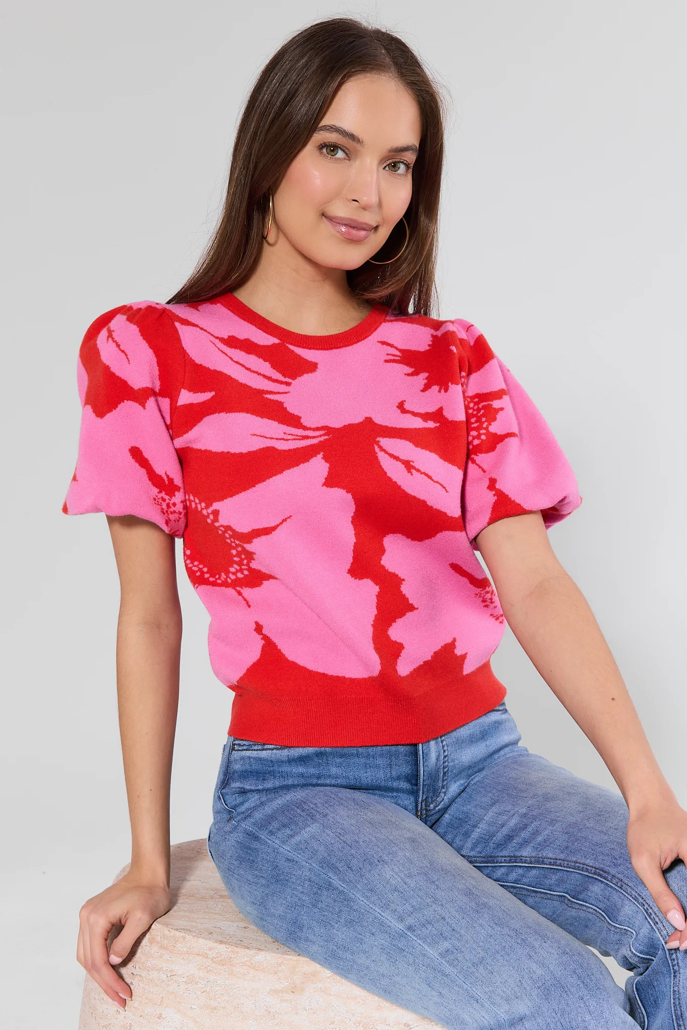 Capri Red Floral Knit Top | Avara