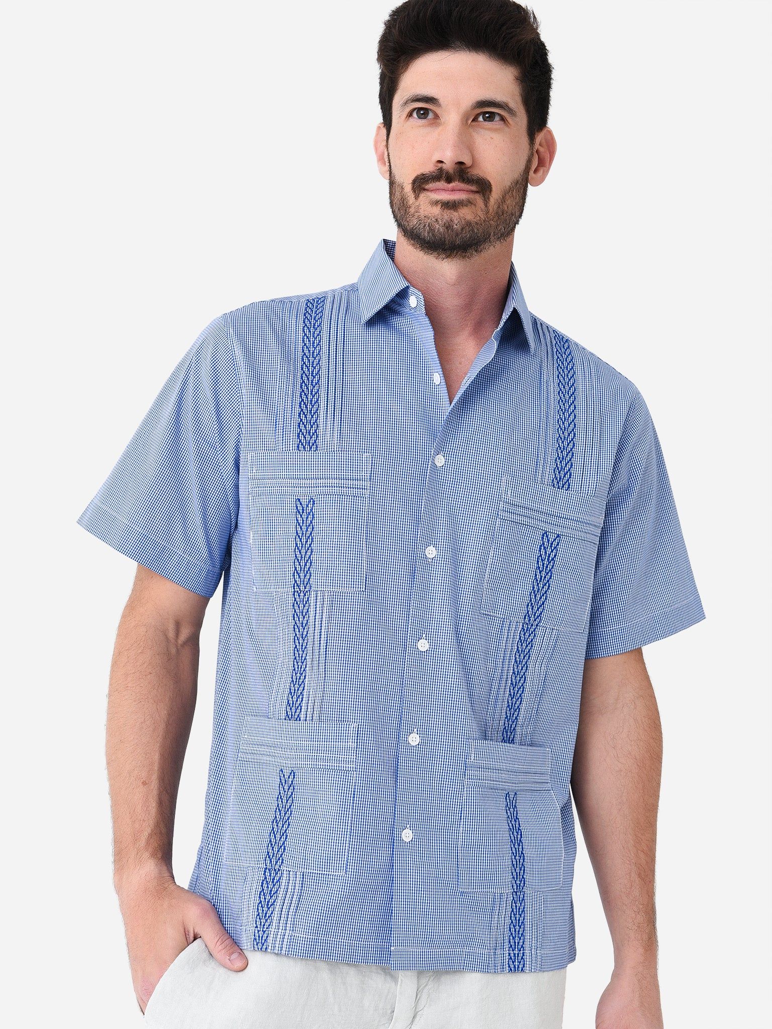 Saint Bernard Men's Short Sleeve Gingham Guayabera Shirt | Saint Bernard