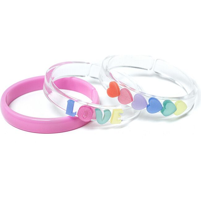 Love & Hearts Pastel Pearlized Bangles, Clear & Pink (Set Of 2) | Maisonette