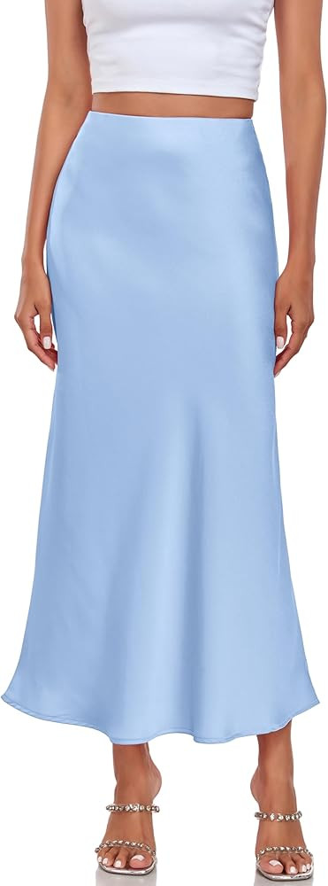 Women's Silk Satin Maxi Skirt High Waist Elastic A Line Fishtail Elegant Work Elastic Long Skirts | Amazon (US)