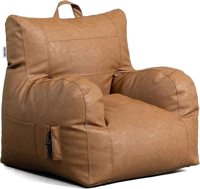 Big Joe Dorm Bean Bag Chair with Drink Holder and Pocket, Caramel Vegan Leather, Kids and Teens, ... | Amazon (US)
