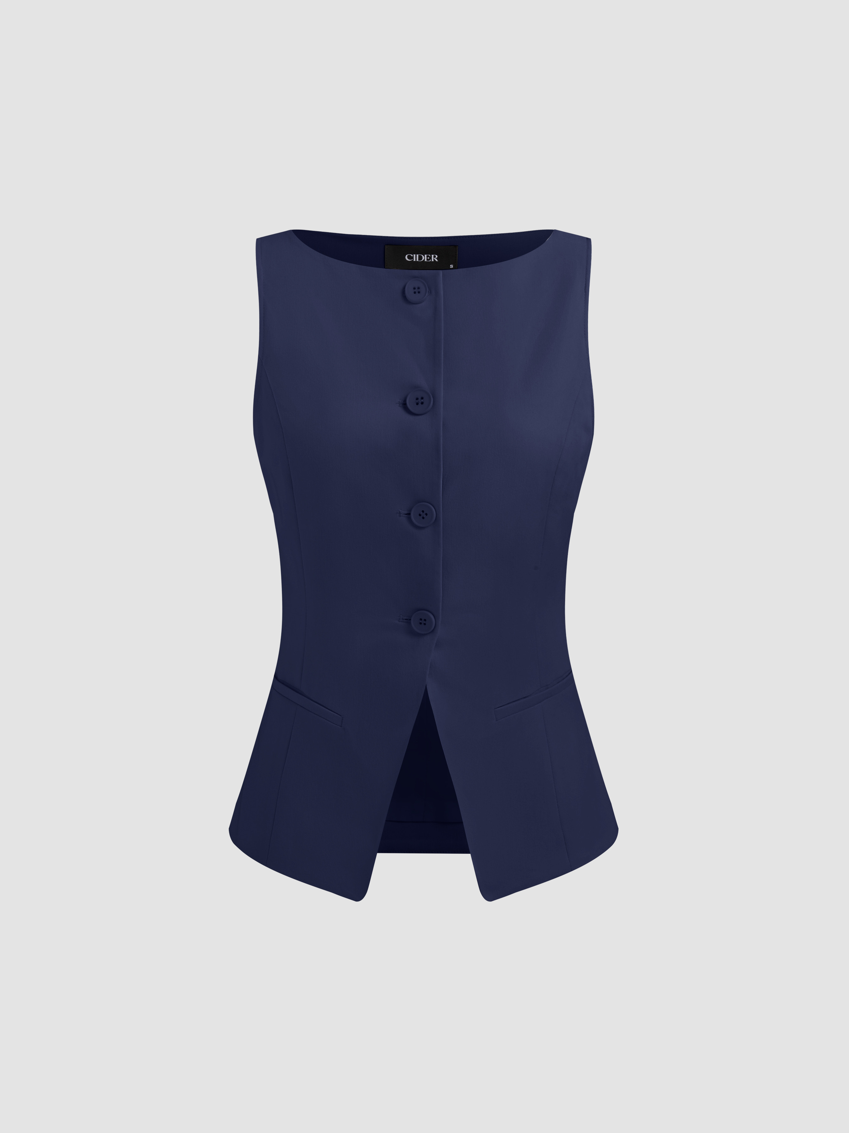 Vest Women Woven Woven Boat Neck Solid Button Vest For Work | Cider