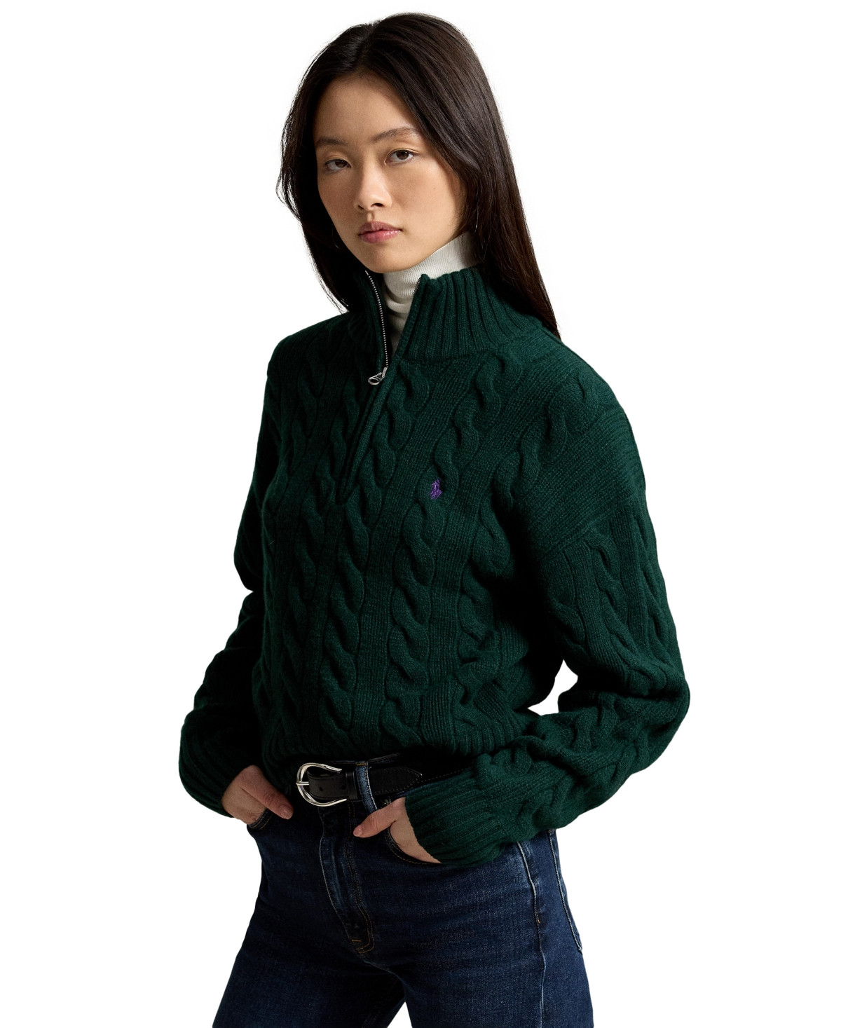 Polo Ralph Lauren Women's Cable-Knit Half-Zip Sweater - College Green | Macy's