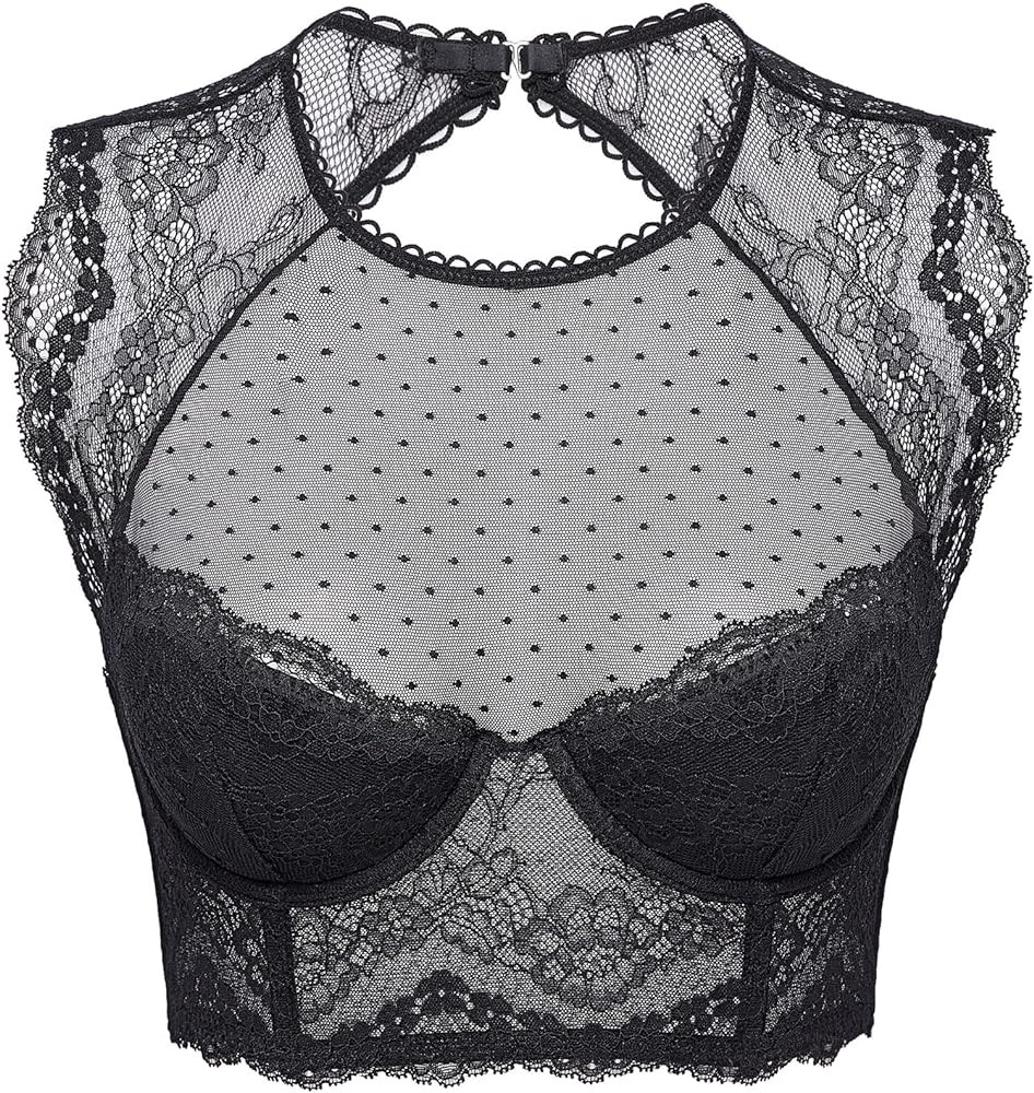DOBREVA Women's Lace Corset Top Sexy Bralette Bustier Bra Underwire Plus Size Crop Top | Amazon (US)