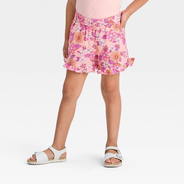 Toddler Girls' Floral Ruffle Gauze Shorts - Cat & Jack™ Pink | Target