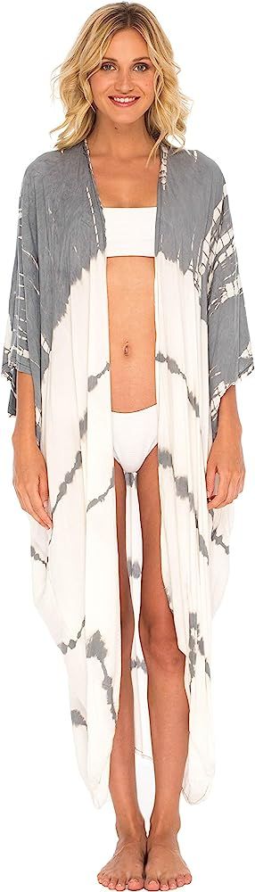 Womens Casual Loose Kimono Cardigan Tie Dye Beach Coverups Plus Size | Amazon (US)