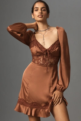 By Anthropologie Silky Lace Mini Dress | Anthropologie (US)