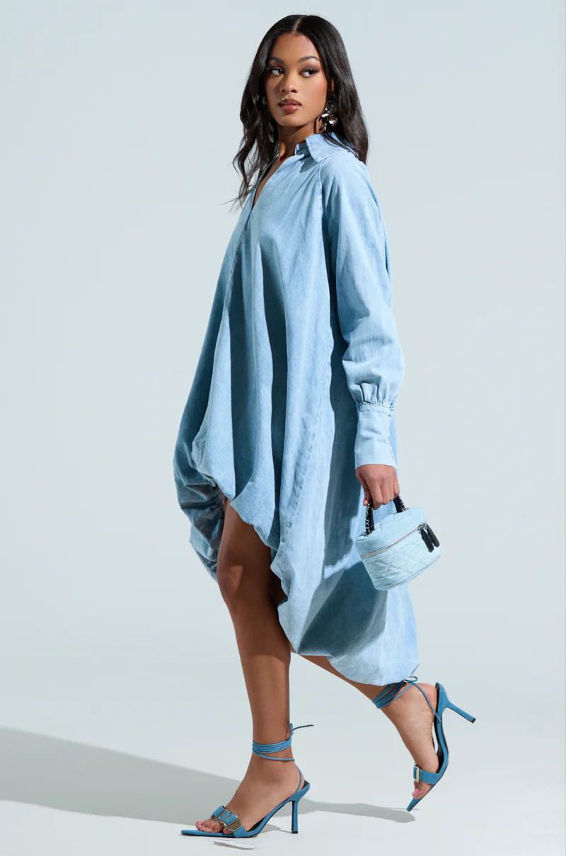 AMELIA DENIM HIGH-LOW DRESS | AKIRA