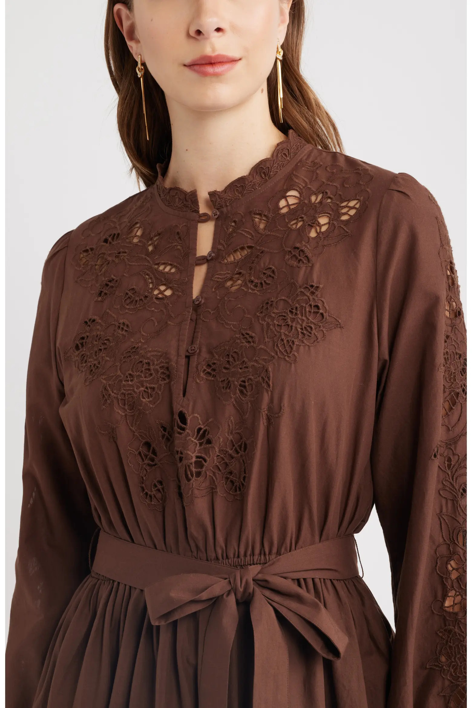 Embroidered Long Sleeve Tie Waist Minidress (Women) | Nordstrom | Nordstrom