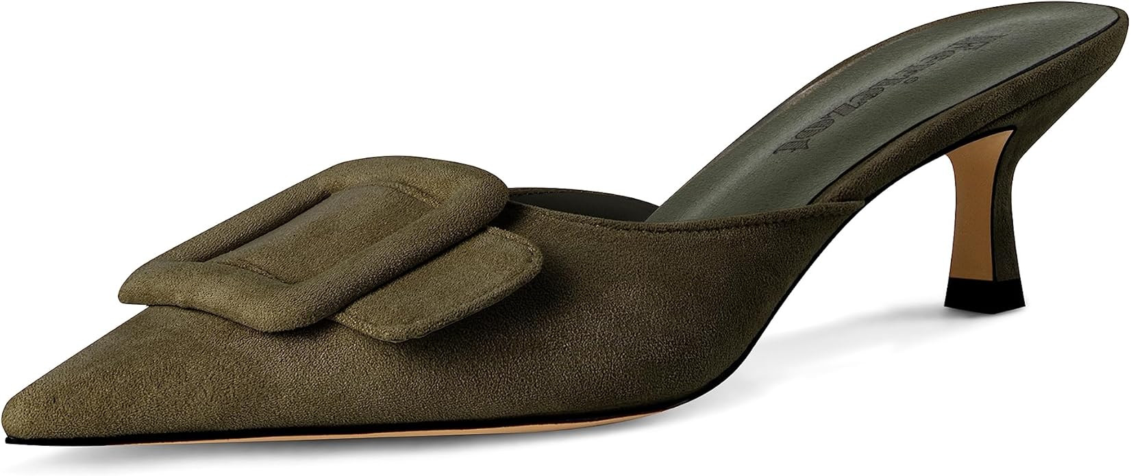 Fericzot Mule Slippers for Women,Slingback Buckle Pumps Pointed Toe Kitten Heels Shoes Slides Bac... | Amazon (US)