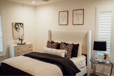 Guest bedroom details!

Casa Luna comforter, sheets, leopard pillows, ivory quilt, upholstered bed, gold side table and gold frames. 

#LTKstyletip #LTKhome #LTKFind