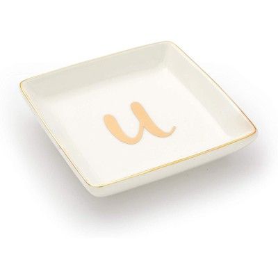 Juvale Letter U Ceramic Trinket Tray, Monogram Initials Jewelry Dish for Ring (4 Inches) | Target