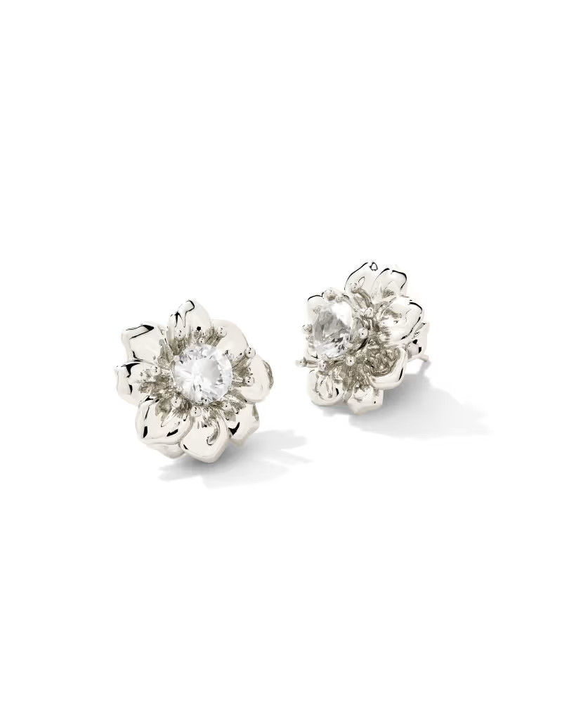 Cameron Bright Silver Stud Earrings in White Crystal | Kendra Scott