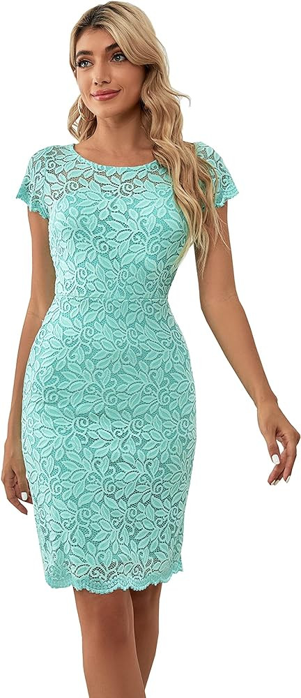 ODCOCD Women's Knee Length Short Sleeve Elegant Lace Dresses/Linning Dresses | Amazon (US)