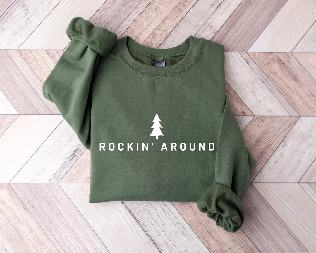 Christmas Tree Sweatshirt, Rockin Around the Christmas Tree, Minimal Christmas Sweatshirt, Christ... | Etsy (US)