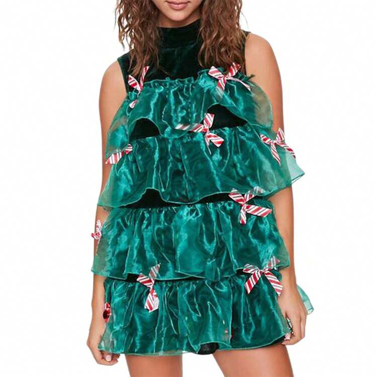 Women Christmas Mini Dress Sleeveless Patchwork Layered Short Dress Party Christmas Tree Mini A-L... | SHEIN