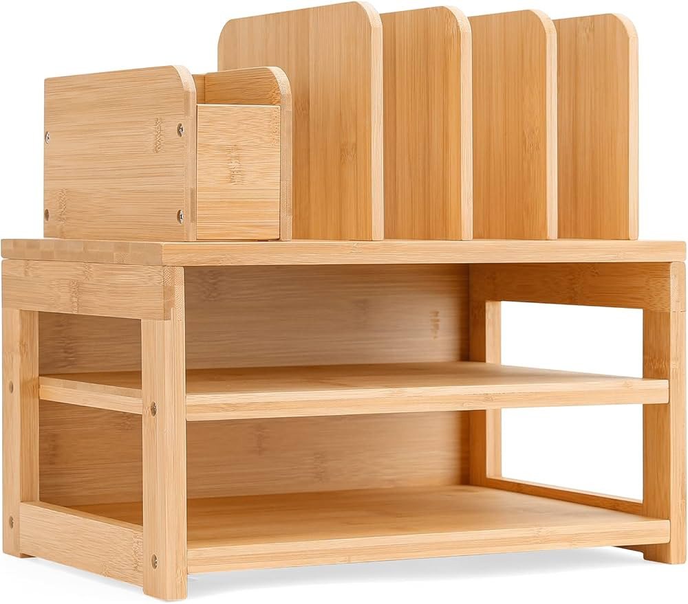 Homde Bamboo Desk Organizer with File Holders, Office Organizers for Desks with Adjustable Pen Ho... | Amazon (US)