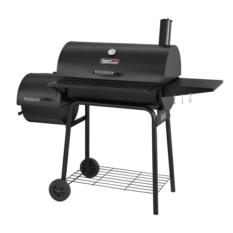 Royal Gourmet 30" Barrel Charcoal Grill with Smoker and Side Table | Wayfair North America