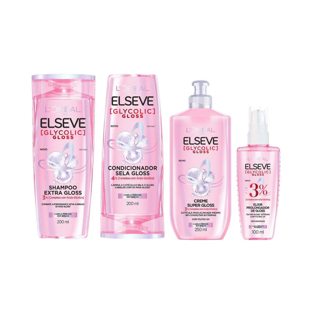 Kit Elseve Glycolic Gloss Sh 200Ml+Cond 200Ml+Creme Pt+Serum | DrogaRaia (BR)