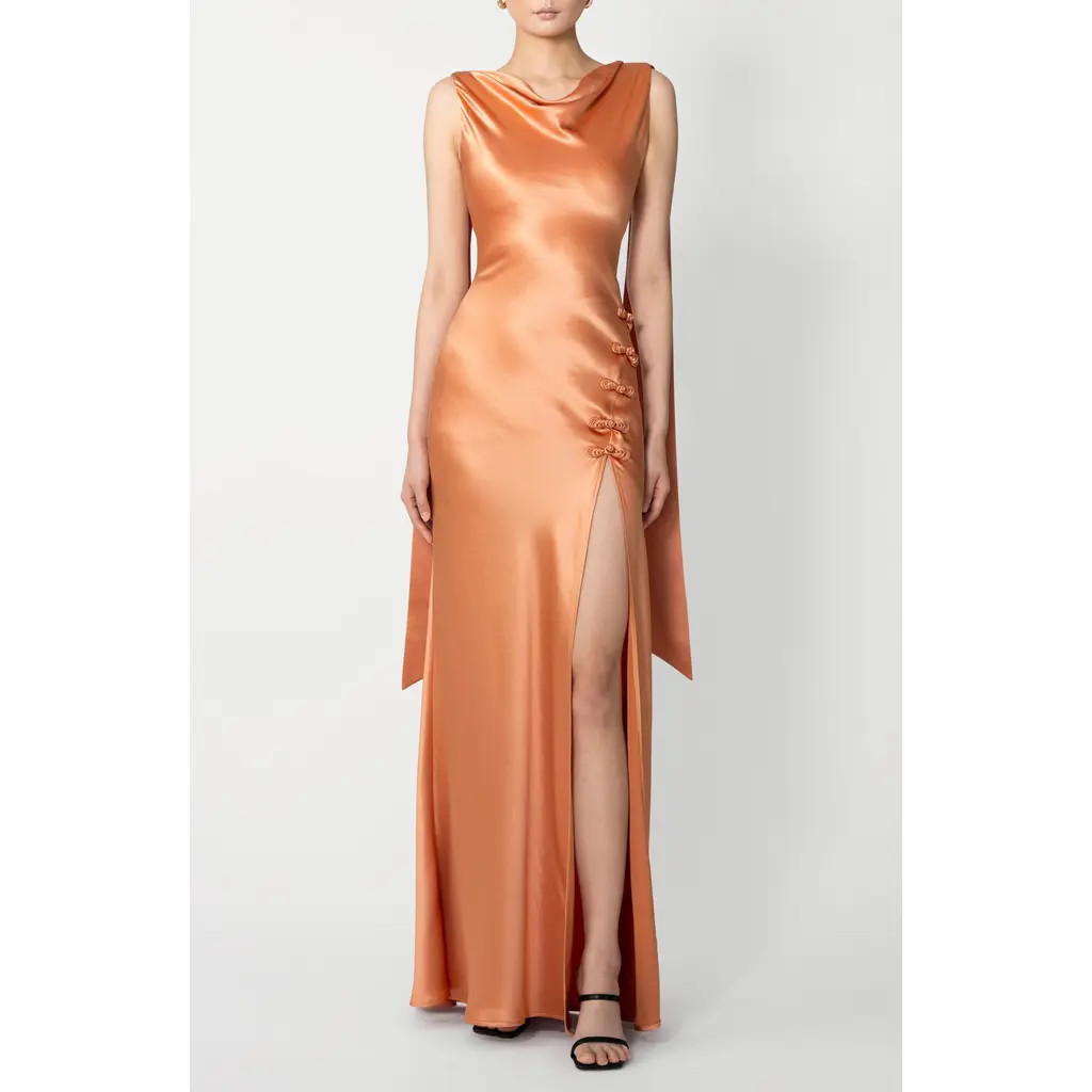 SAU LEE Priscilla Satin Gown in Terracotta at Nordstrom, Size 14 | Nordstrom