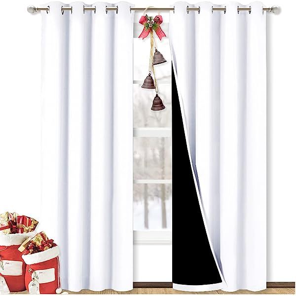 100% Blackout Window Curtains: Room Darkening Thermal Window Treatment with Light Blocking Black Lin | Amazon (US)