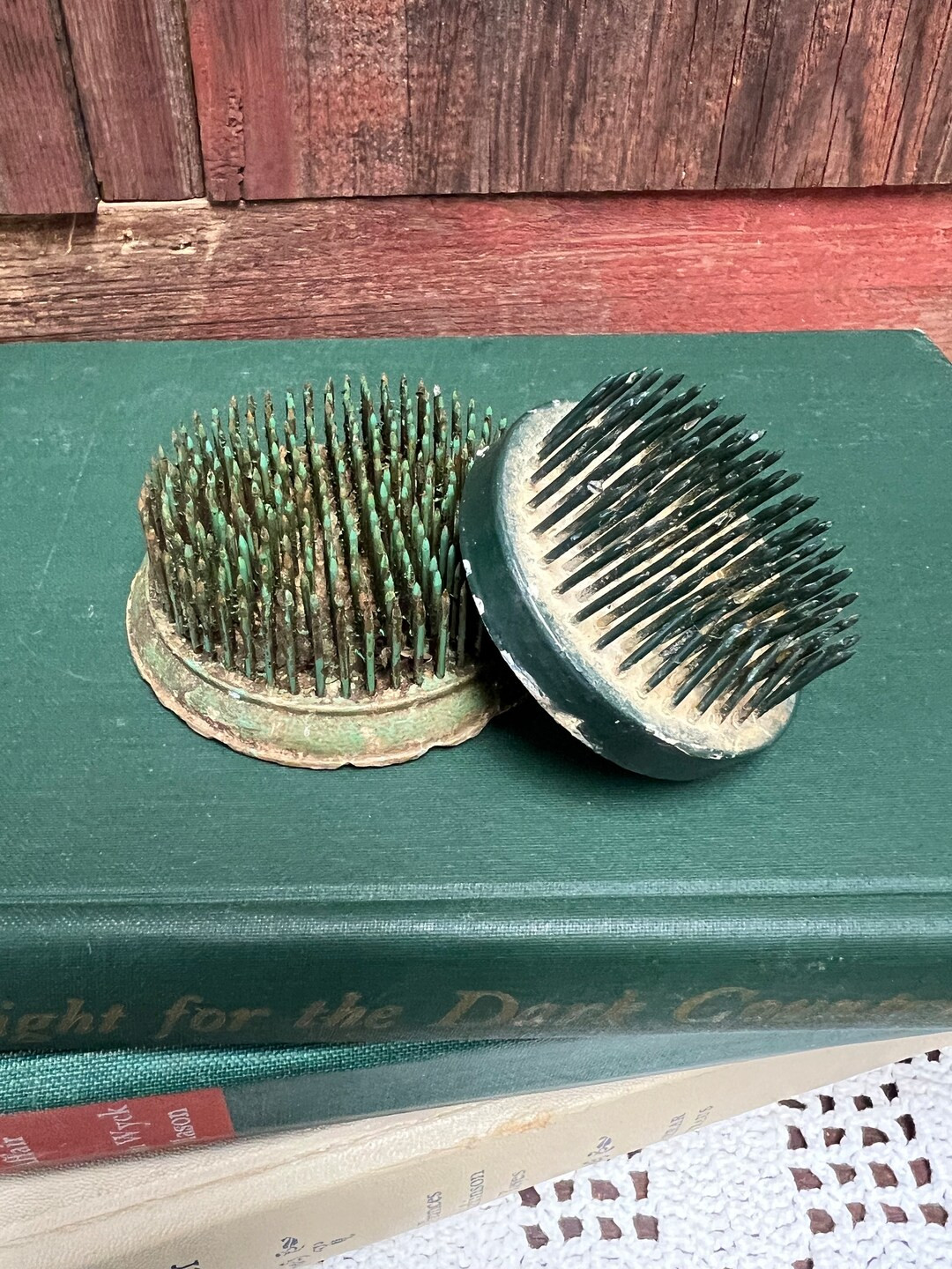 Pair of Vintage Green Metal Flower Frogs Floral Pin Metal Spike Dazey MFG. Co. & China - Etsy | Etsy (US)