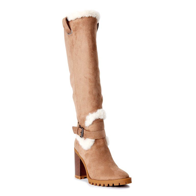 Scoop Women's Faux Suede Knee-High Boots with Faux Fur Trim | Walmart (US)