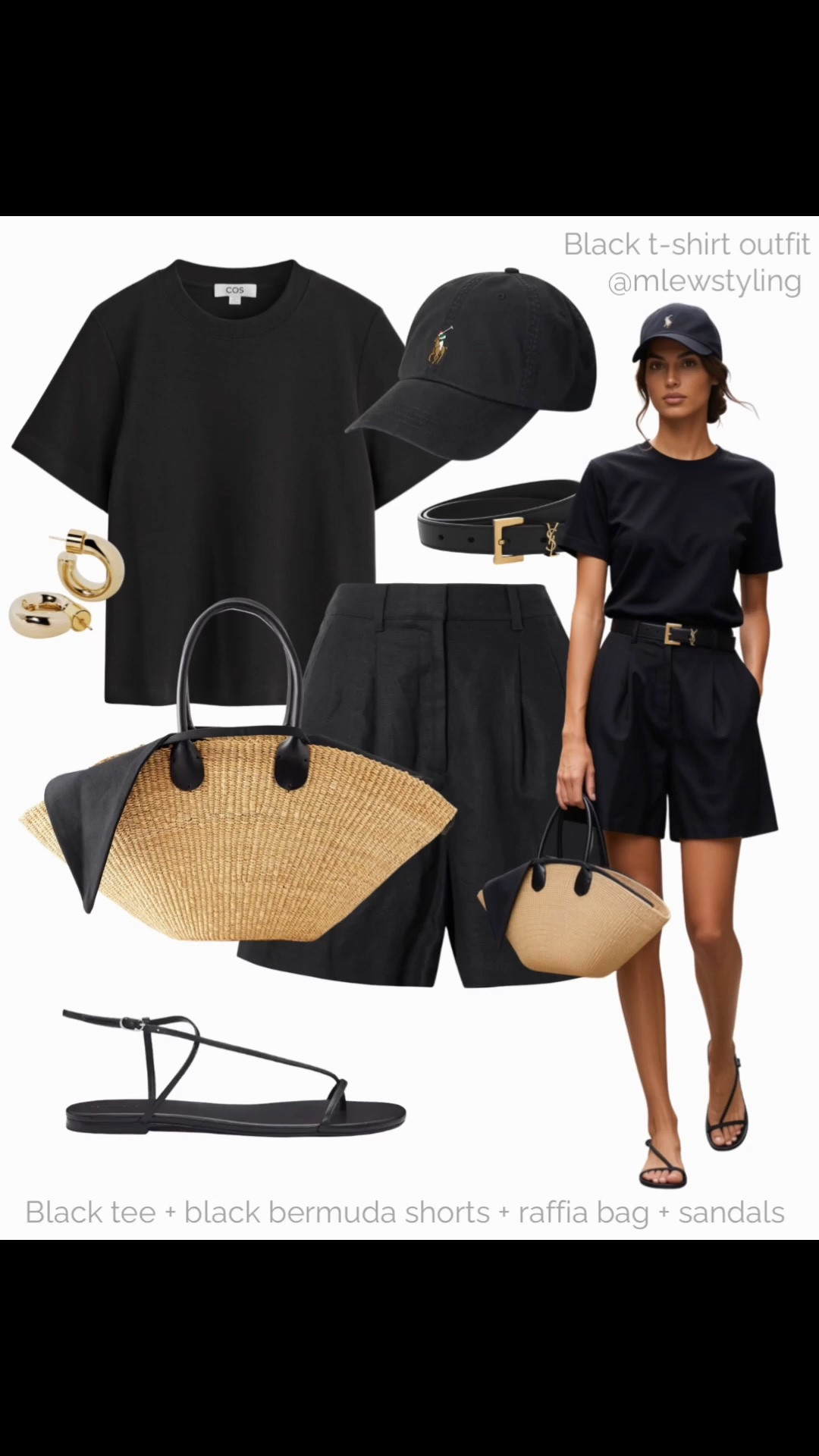 All-black summer outfit 〰️

Tags: elevated everyday outfit, COS black t-shirt, pleated bermuda shorts, MUUN straw bag, reformation flat sandals, ysl belt, polo Ralph Lauren baseball cap, outfit formulas, capsule wardrobe

#LTKsummer #LTKbag #LTKshoes