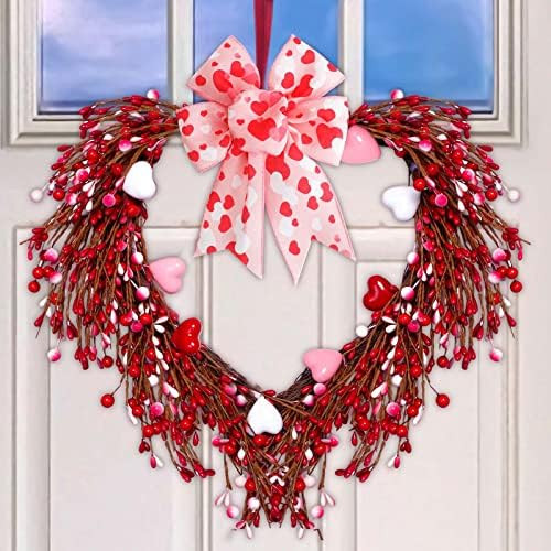15" Valentines Wreath for Front Door Heart Wreath - Grapevine Heart Shaped Wreath with Red Pink W... | Amazon (US)