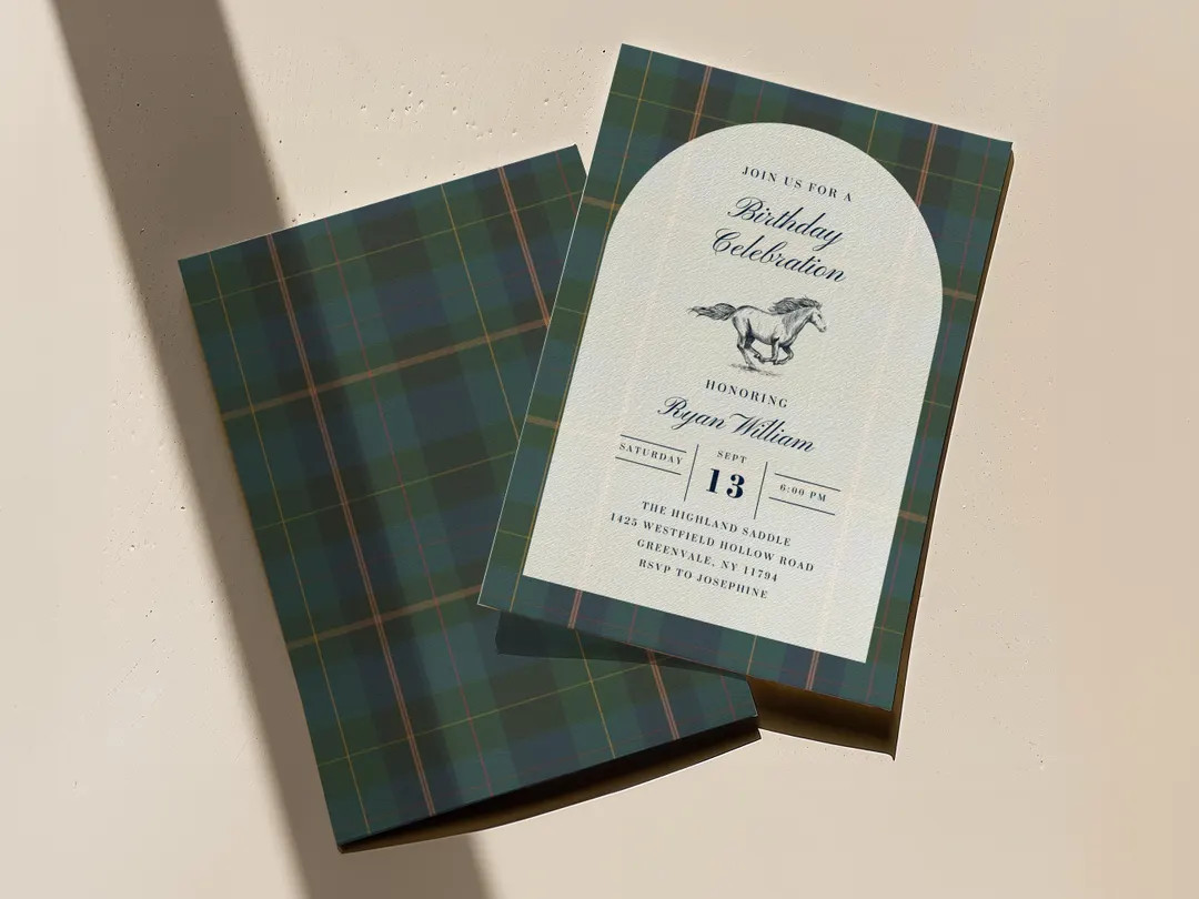 Classic Plaid Birthday Editable Invitation Template, Male Any Age Invite, Tartan Equestrian, Polo... | Etsy (US)