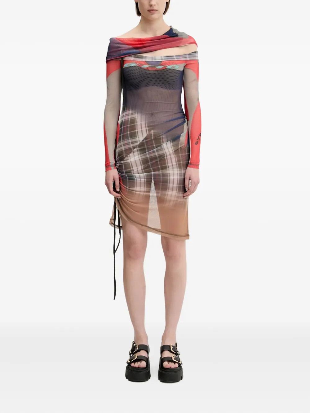 Ottolinger mesh-paneled asymmetical dress - Blue | Farfetch Global