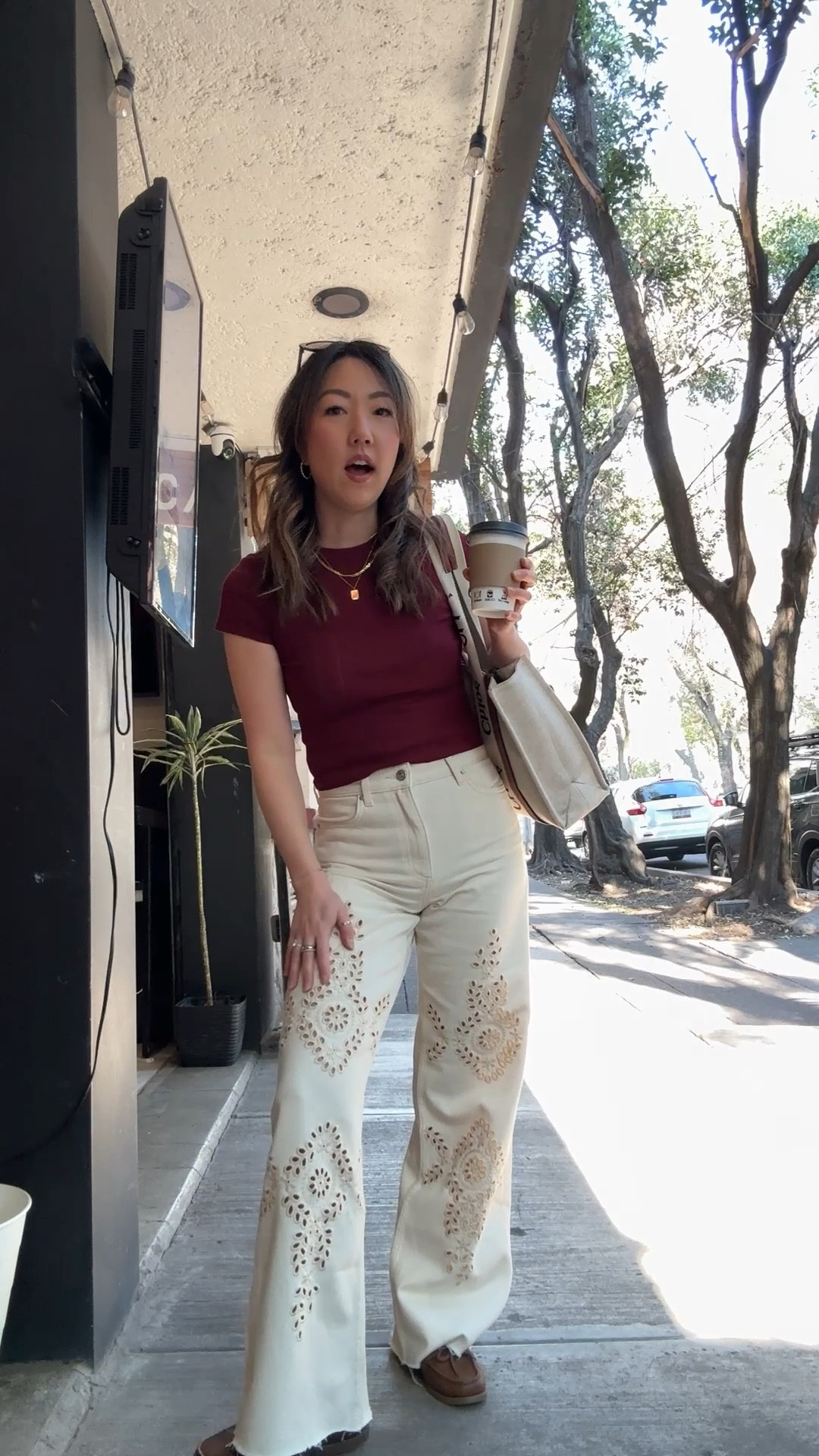 Wearing size 4 in the pants, and XS in the shirt 