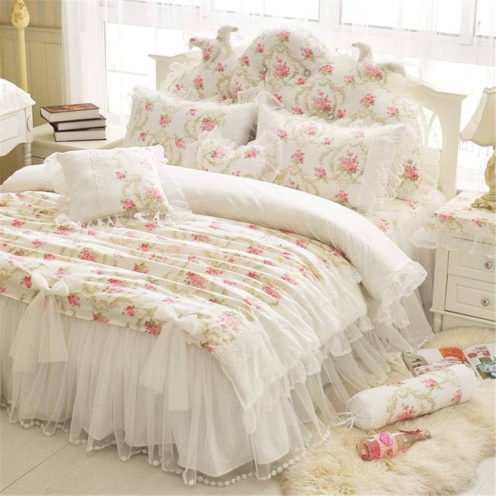 LELVA Girls Bedding Set Lace Ruffle Duvet Cover Sets with Bed Skirt Princess Bedding Set Vintage ... | Amazon (US)