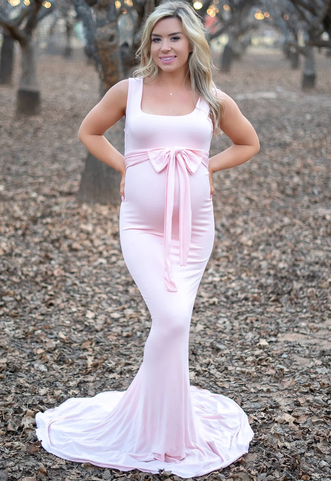 Tie Front Maternity Gown with Mini Train- Sexy Mama Maternity | Sexy Mama Maternity