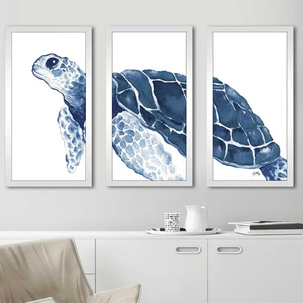 Turtle In The Blues by Elizabeth Medley - 3 Piece Picture Frame Multi-Piece Image | Wayfair North America