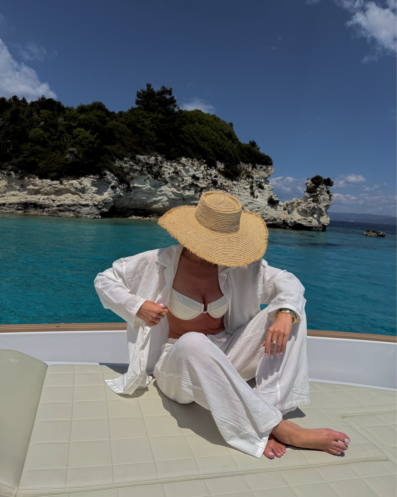 White crinkle beach set 🤍🐚

White co ord, beach trousers, beach hat, holiday outfits, cream bikini, holiday aesthetic 

#LTKsummer #LTKtravel #LTKswimwear