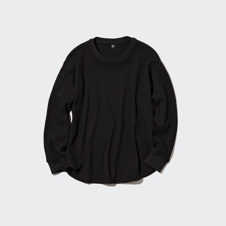 UNIQLO Women's Waffle Crew Neck Long-Sleeve T-Shirt, Black, XS | UNIQLO (US)