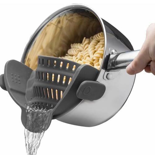 Kitchen Gizmo Snap N' Strain - Silicone Pasta Strainer Clip-On for Pots and Pans - Heat Resistant Colander for Vegetables and Noodles - Kitchen Gadgets for Cooking - Space-Saving Design - Gray | Amazon (US)