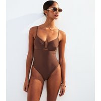 Women's Dark Brown U-Wire Swimsuit New Look | New Look (UK)