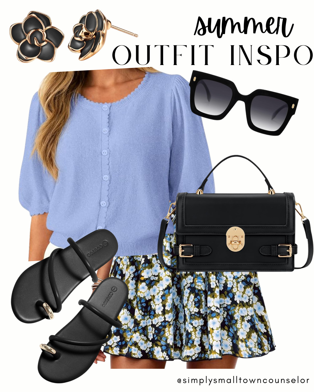 A little floral moment for summer 💙 loving this feminine outfit paired with simple black accessories for an elevated everyday look. 

 #LTKootd #LTKWorkwear