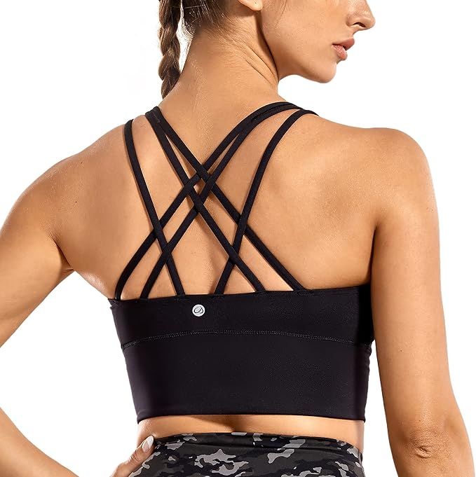 CRZ YOGA Women's Strappy Longline Sports Bras Medium Impact Crop Top Wirefree Padded Cami Tank To... | Amazon (US)