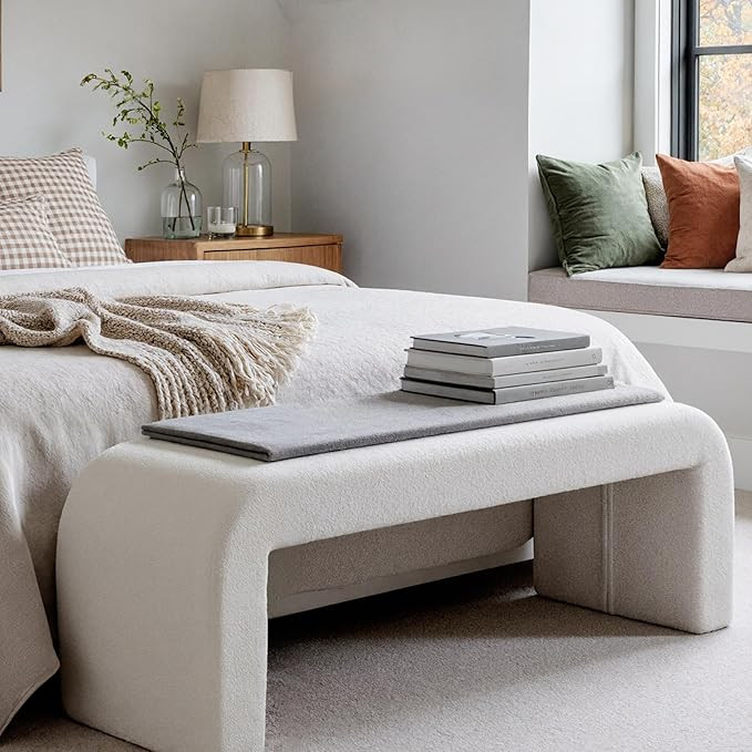 Modern Upholstered Ottoman Waterfall Bench for Bedroom End of Bed, 50" Faux Fur Boucle Entryway B... | Amazon (US)