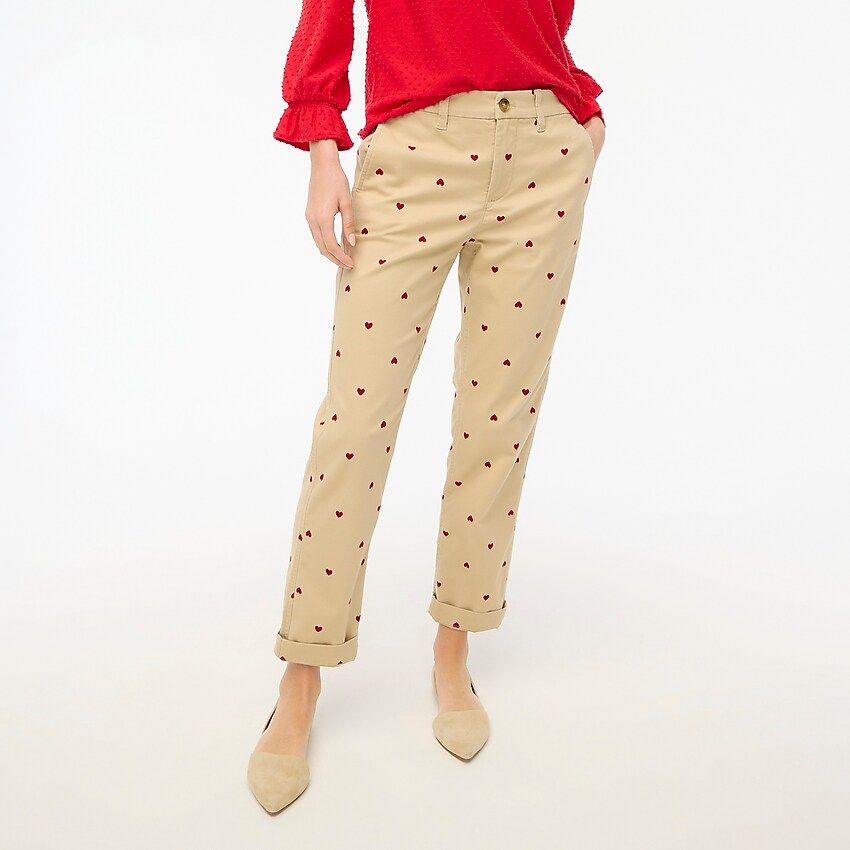High-rise girlfriend chino pant with hearts | J.Crew Factory
